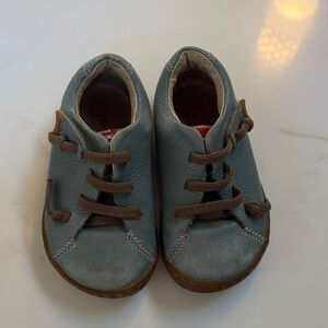 Camper Blue Leather Baby Walkers with Brown Laces